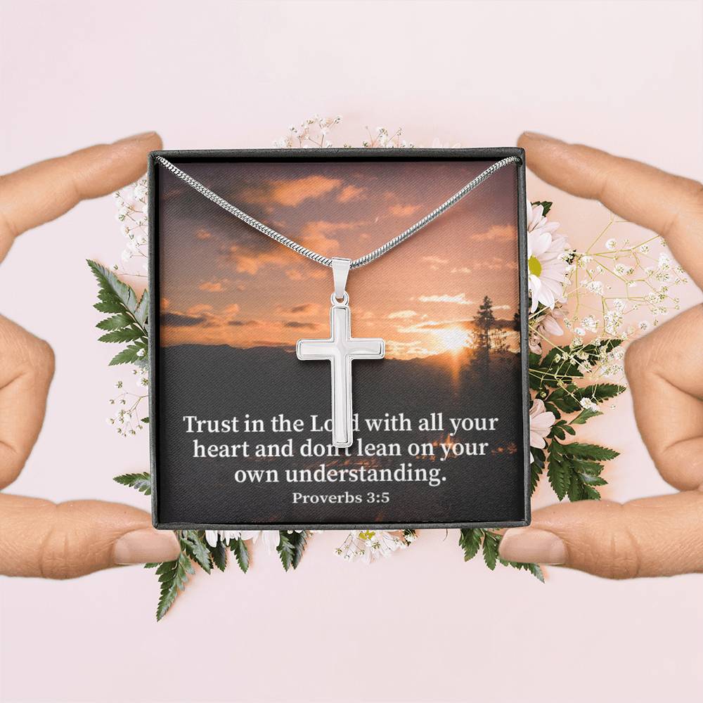 Scripture Card Trust In The Lord Proverbs 3:5 Cross Card Necklace w Stainless Steel Pendant Religious Gift-Express Your Love Gifts