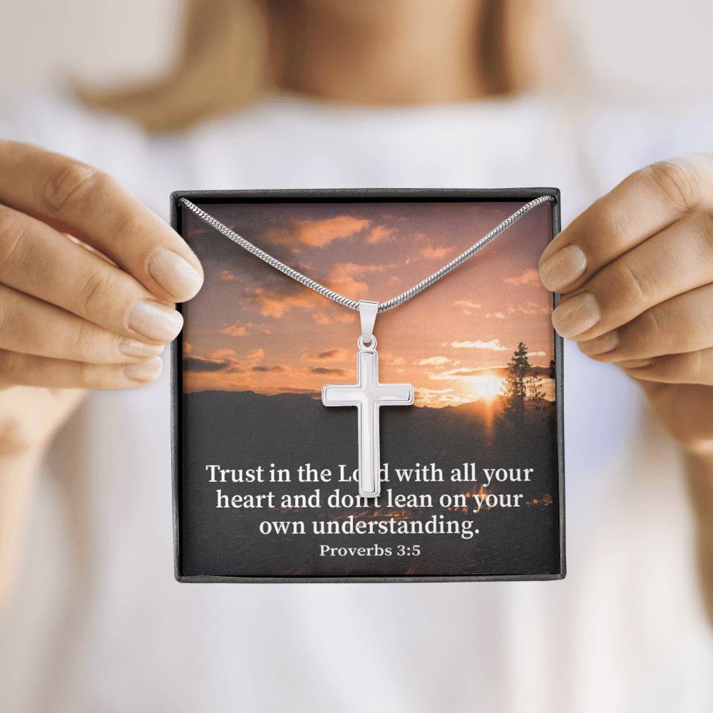 Scripture Card Trust In The Lord Proverbs 3:5 Cross Card Necklace w Stainless Steel Pendant Religious Gift-Express Your Love Gifts
