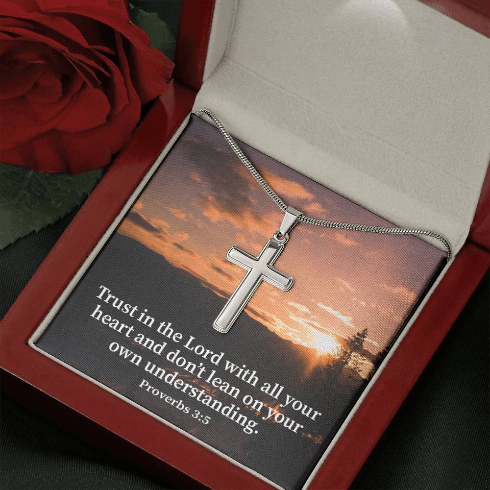 Scripture Card Trust In The Lord Proverbs 3:5 Cross Card Necklace w Stainless Steel Pendant Religious Gift-Express Your Love Gifts
