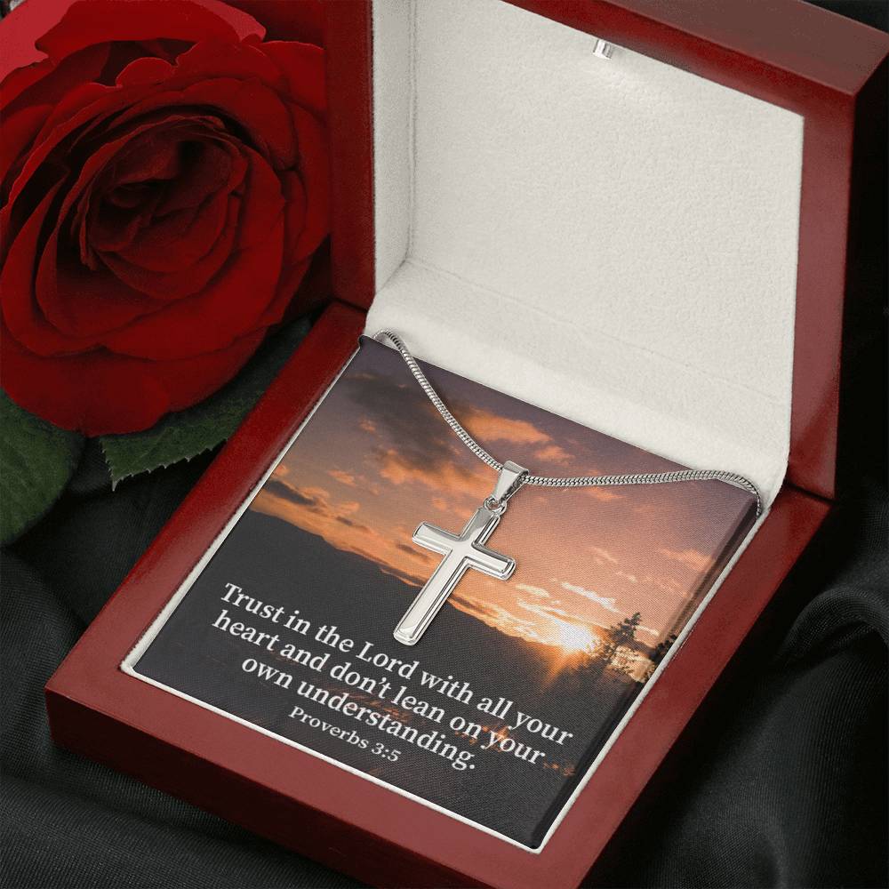 Scripture Card Trust In The Lord Proverbs 3:5 Cross Card Necklace w Stainless Steel Pendant Religious Gift-Express Your Love Gifts
