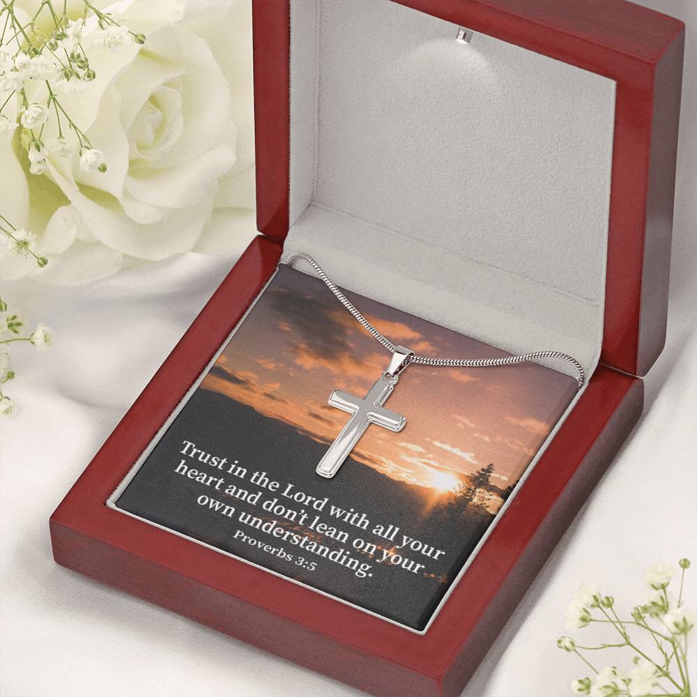Scripture Card Trust In The Lord Proverbs 3:5 Cross Card Necklace w Stainless Steel Pendant Religious Gift-Express Your Love Gifts