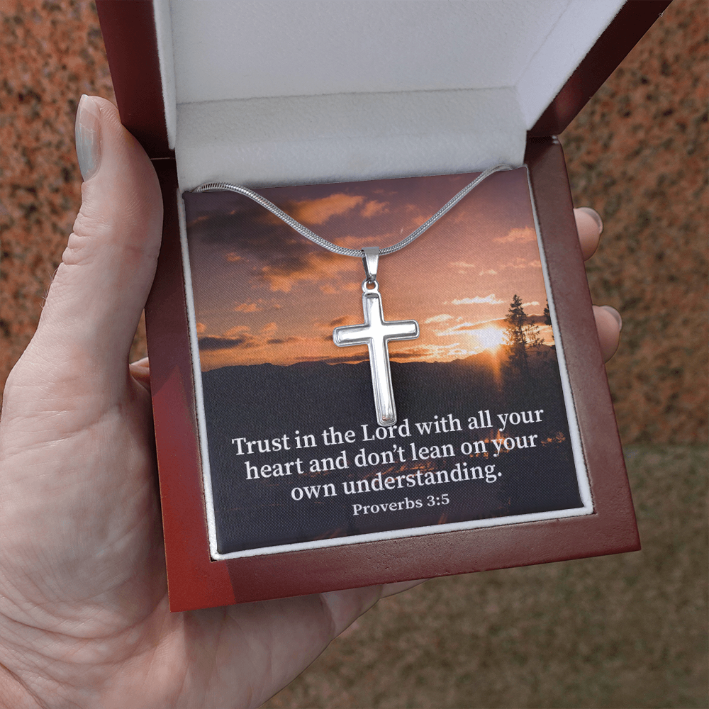 Scripture Card Trust In The Lord Proverbs 3:5 Cross Card Necklace w Stainless Steel Pendant Religious Gift-Express Your Love Gifts