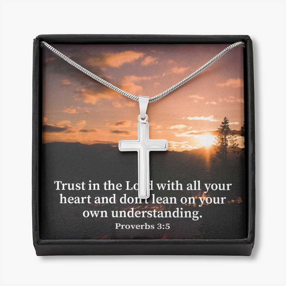 Scripture Card Trust In The Lord Proverbs 3:5 Cross Card Necklace w Stainless Steel Pendant Religious Gift-Express Your Love Gifts