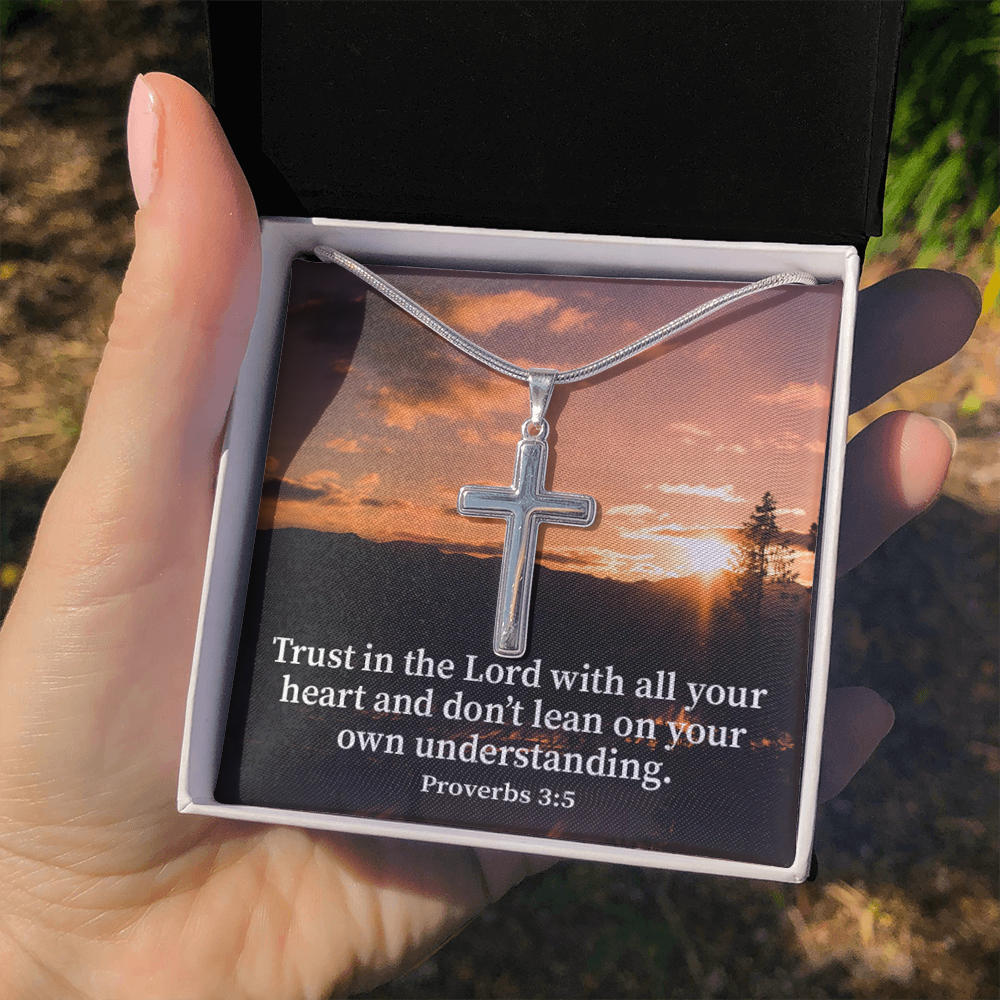 Scripture Card Trust In The Lord Proverbs 3:5 Cross Card Necklace w Stainless Steel Pendant Religious Gift-Express Your Love Gifts