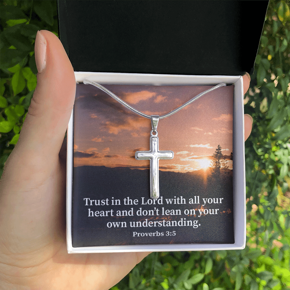 Scripture Card Trust In The Lord Proverbs 3:5 Cross Card Necklace w Stainless Steel Pendant Religious Gift-Express Your Love Gifts