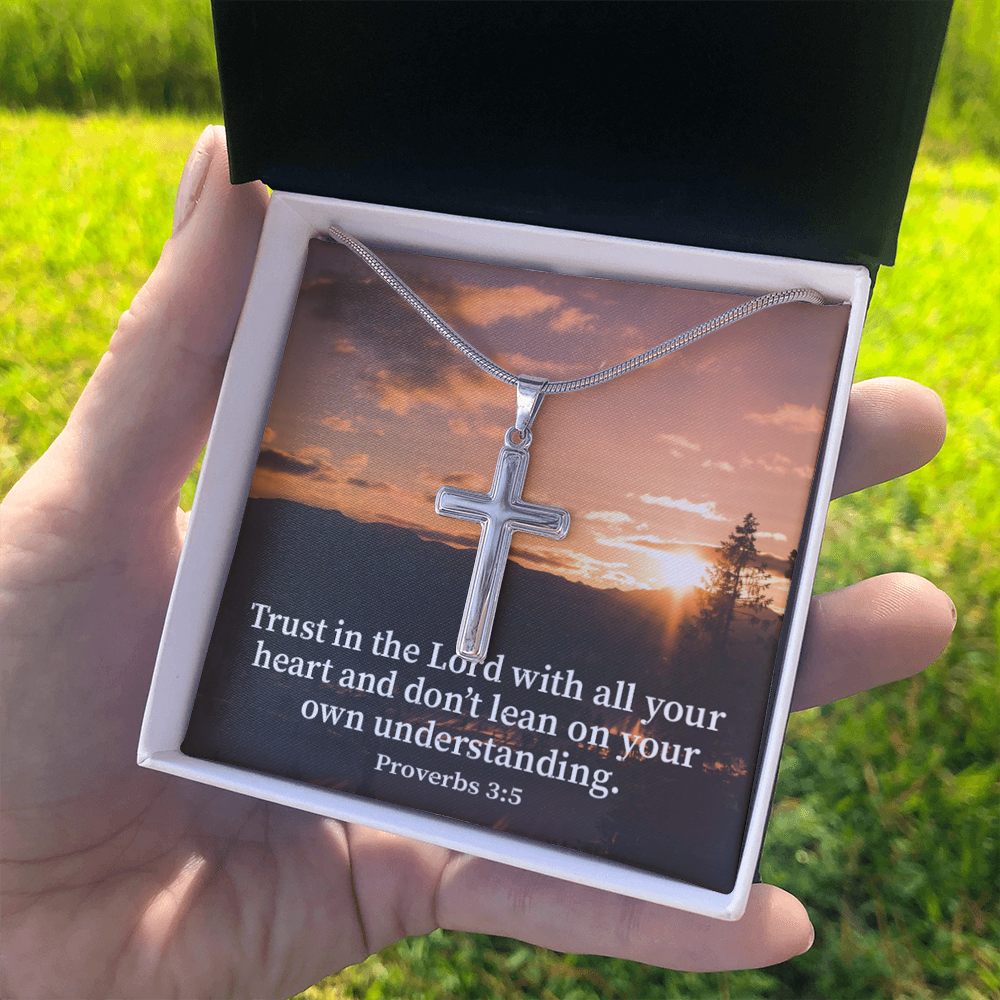 Scripture Card Trust In The Lord Proverbs 3:5 Cross Card Necklace w Stainless Steel Pendant Religious Gift-Express Your Love Gifts