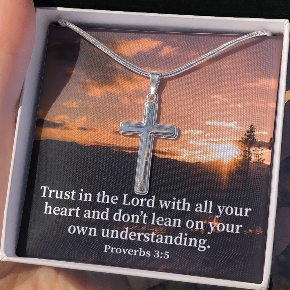 Scripture Card Trust In The Lord Proverbs 3:5 Cross Card Necklace w Stainless Steel Pendant Religious Gift-Express Your Love Gifts