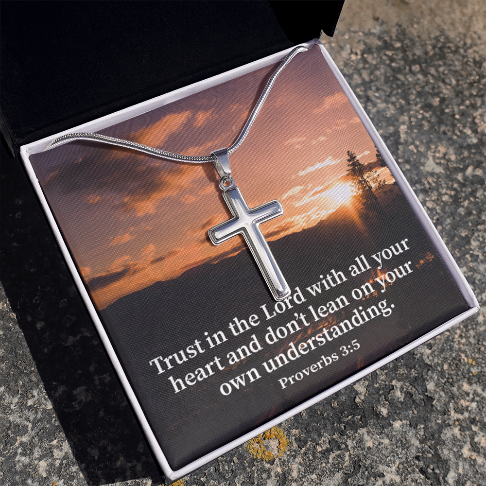 Scripture Card Trust In The Lord Proverbs 3:5 Cross Card Necklace w Stainless Steel Pendant Religious Gift-Express Your Love Gifts