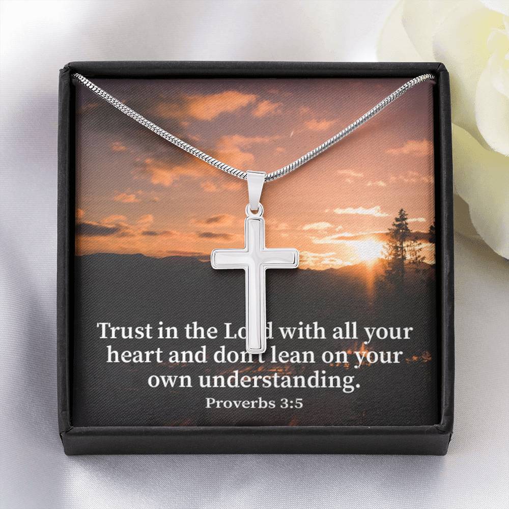 Scripture Card Trust In The Lord Proverbs 3:5 Cross Card Necklace w Stainless Steel Pendant Religious Gift-Express Your Love Gifts