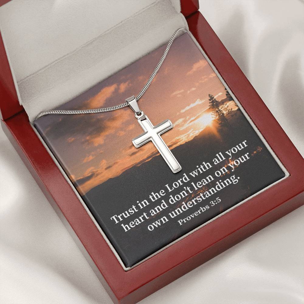 Scripture Card Trust In The Lord Proverbs 3:5 Cross Card Necklace w Stainless Steel Pendant Religious Gift-Express Your Love Gifts