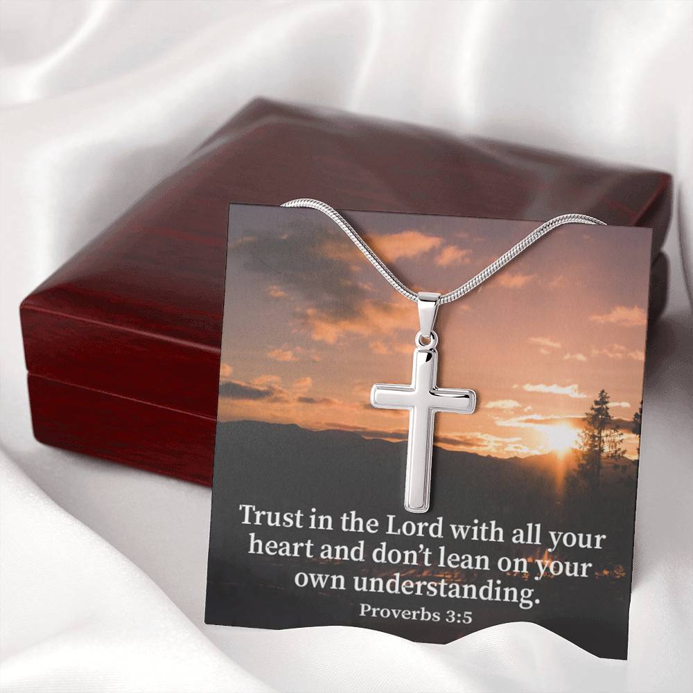 Scripture Card Trust In The Lord Proverbs 3:5 Cross Card Necklace w Stainless Steel Pendant Religious Gift-Express Your Love Gifts