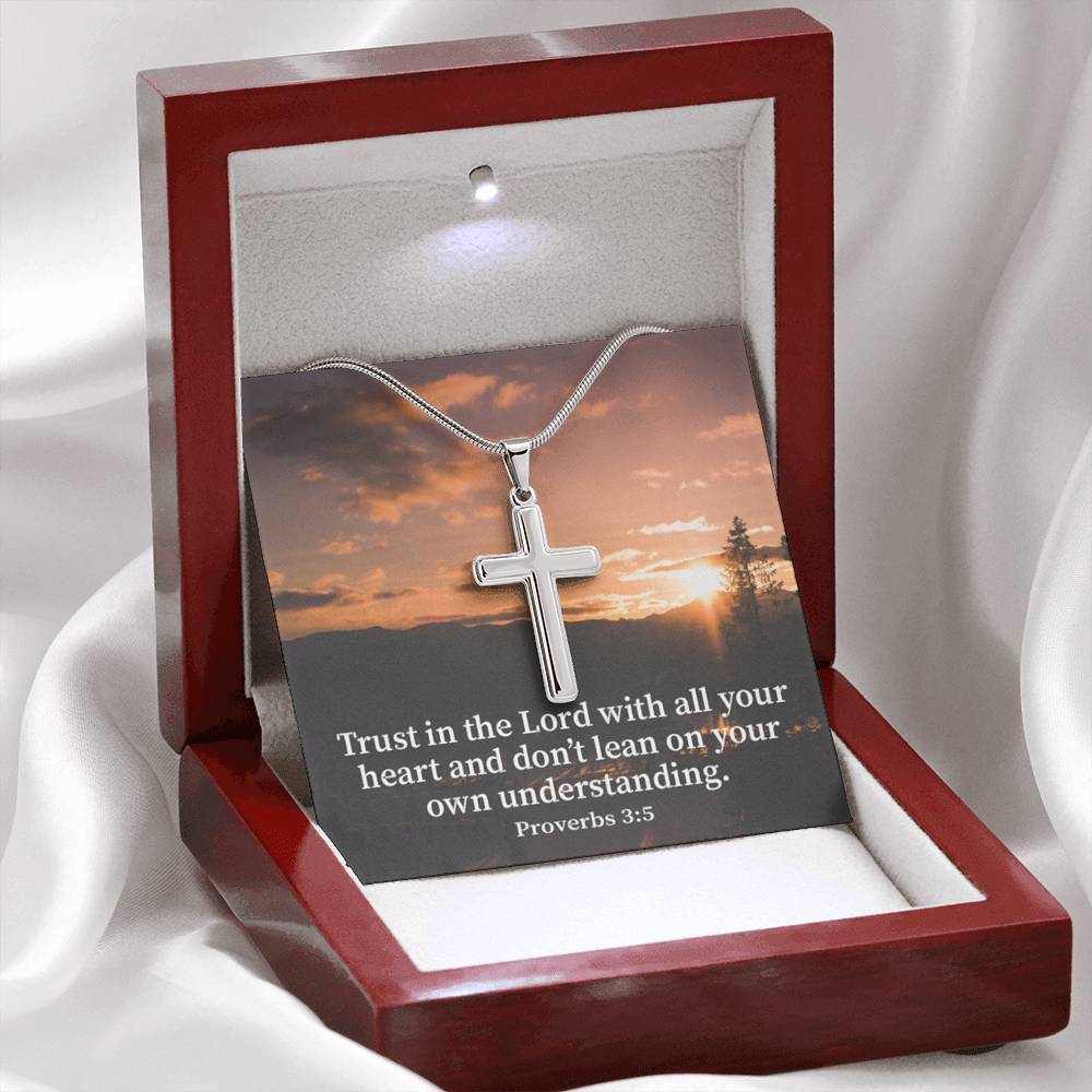 Scripture Card Trust In The Lord Proverbs 3:5 Cross Card Necklace w Stainless Steel Pendant Religious Gift-Express Your Love Gifts