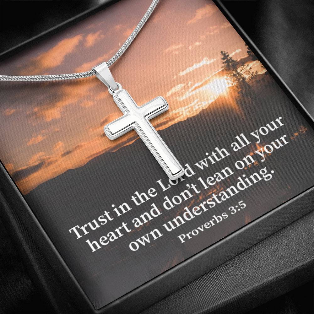 Scripture Card Trust In The Lord Proverbs 3:5 Cross Card Necklace w Stainless Steel Pendant Religious Gift-Express Your Love Gifts