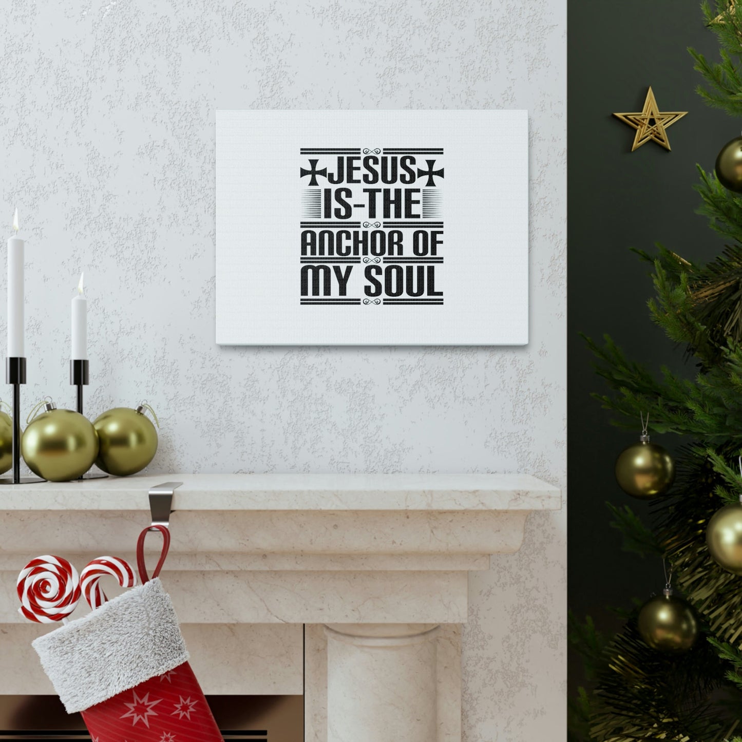 Anchor Of My Soul Hebrews 6:19 Cross White Christian Wall Art Bible Verse Print Ready to Hang Unframed-Express Your Love Gifts