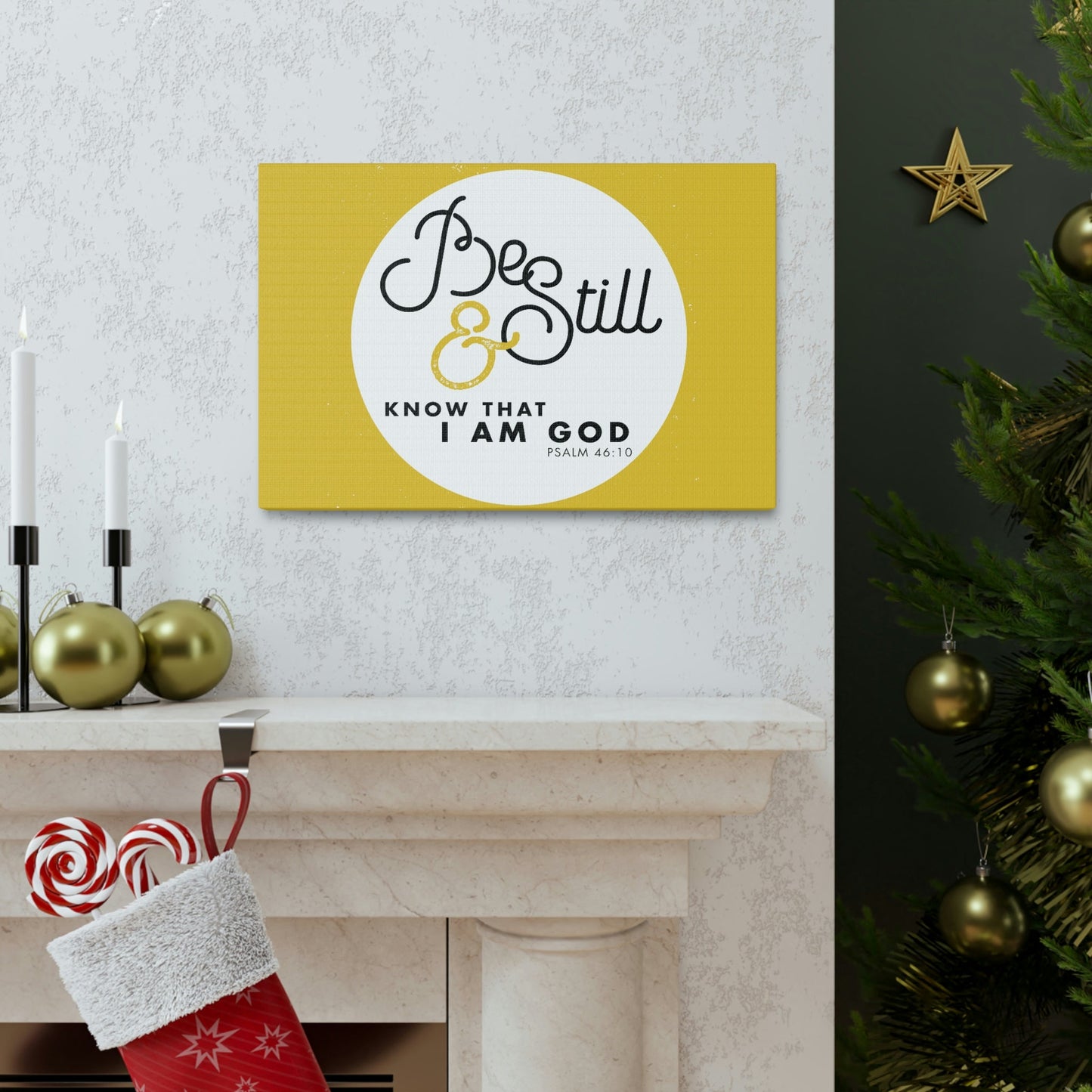 Be Still And Know Psalm 46:10 Yellow Christian Wall Art Bible Verse Print Ready To Hang Unframed-Express Your Love Gifts