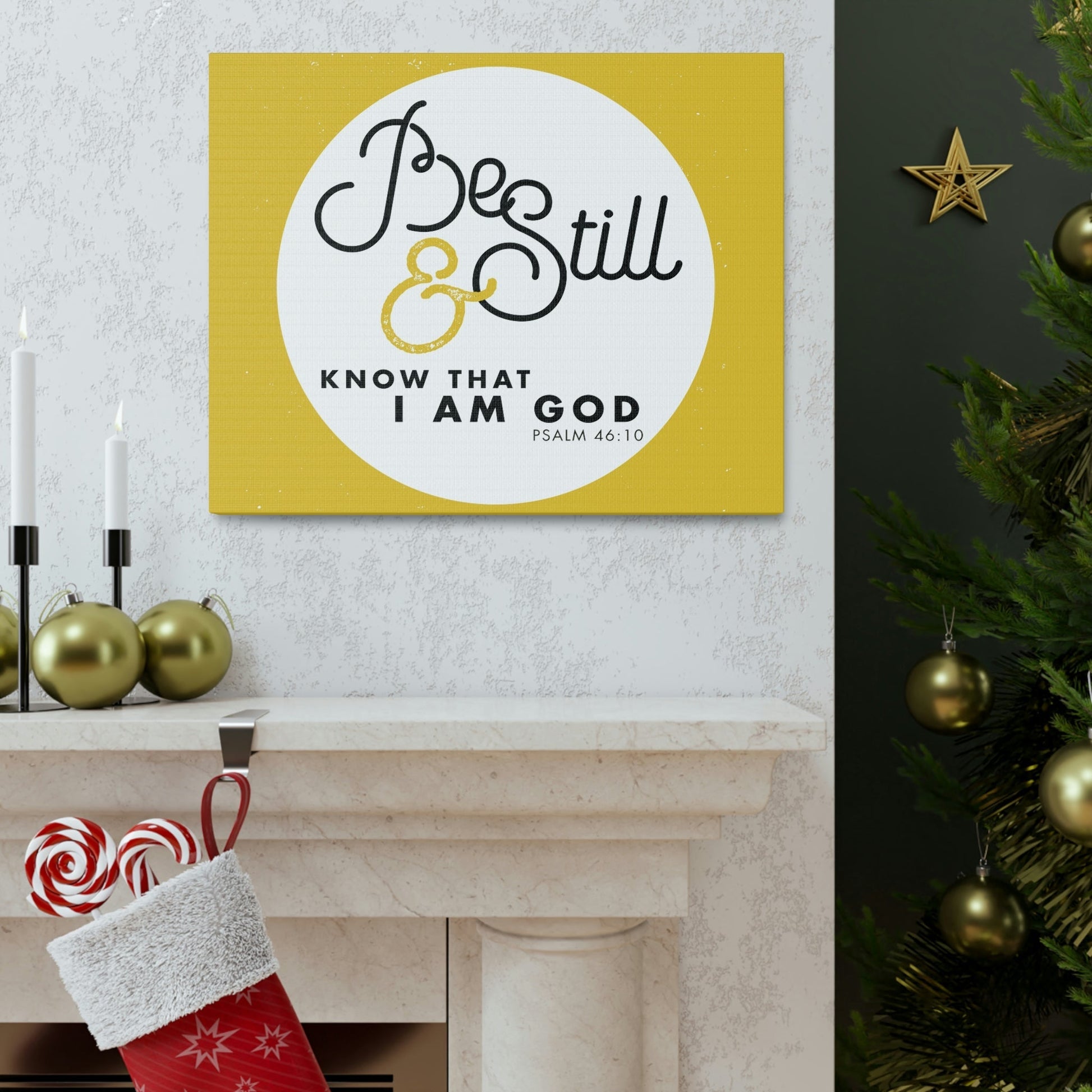 Be Still And Know Psalm 46:10 Yellow Christian Wall Art Bible Verse Print Ready To Hang Unframed-Express Your Love Gifts
