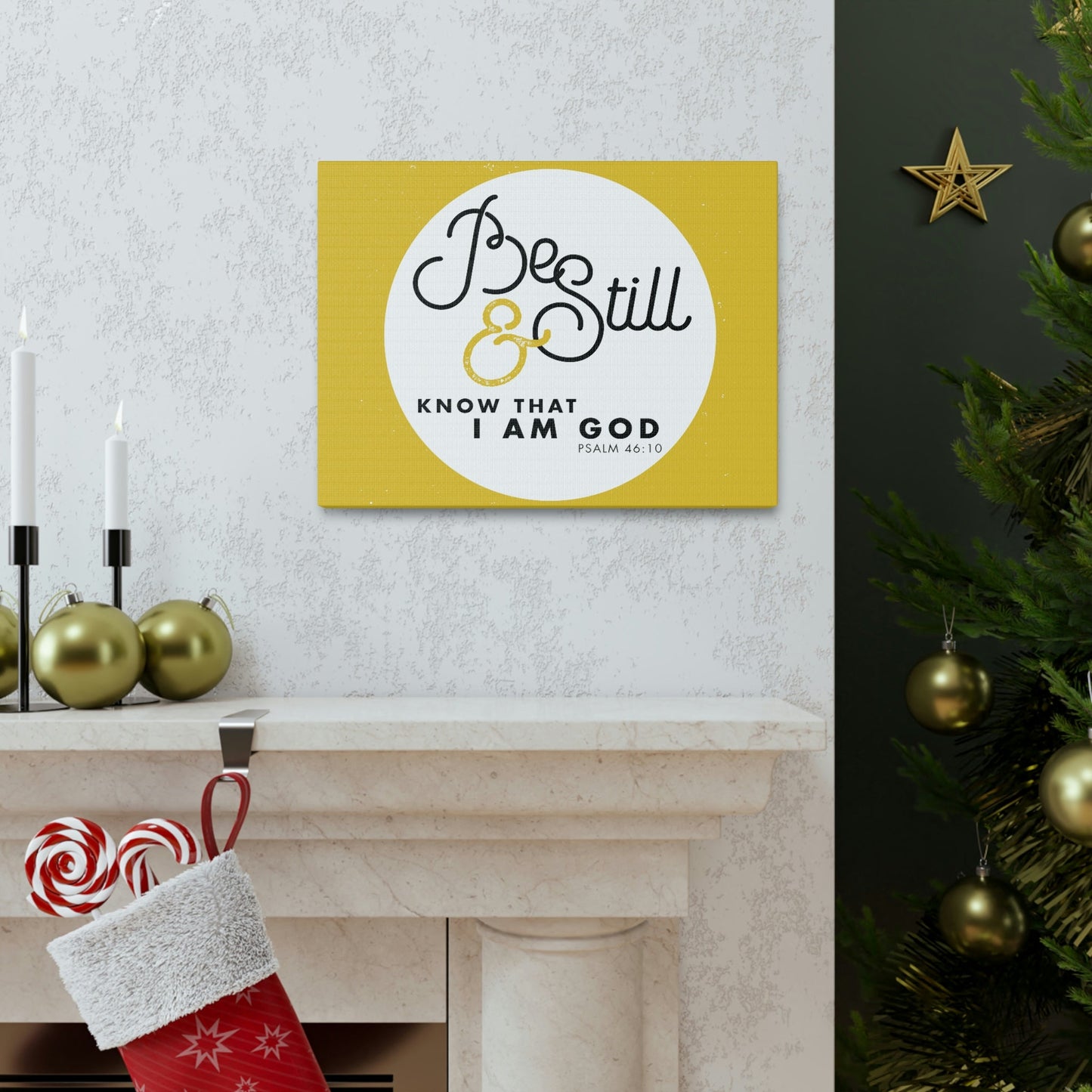 Be Still And Know Psalm 46:10 Yellow Christian Wall Art Bible Verse Print Ready To Hang Unframed-Express Your Love Gifts