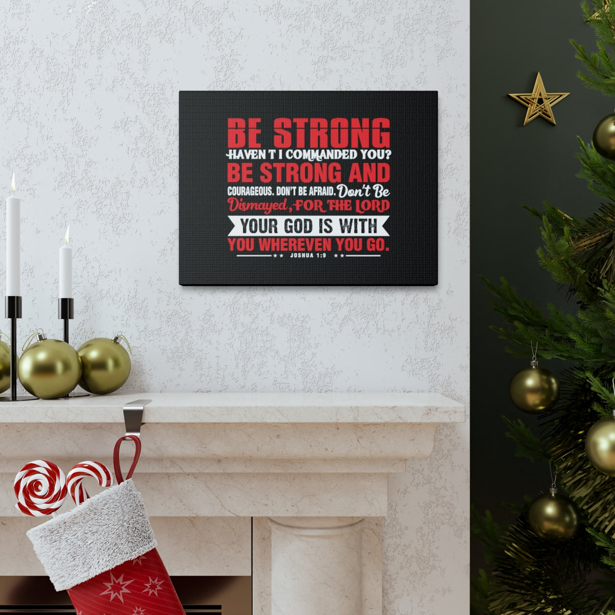 Be Strong Red Joshua 1:9 Christian Wall Art Bible Verse Print Ready to Hang Unframed-Express Your Love Gifts