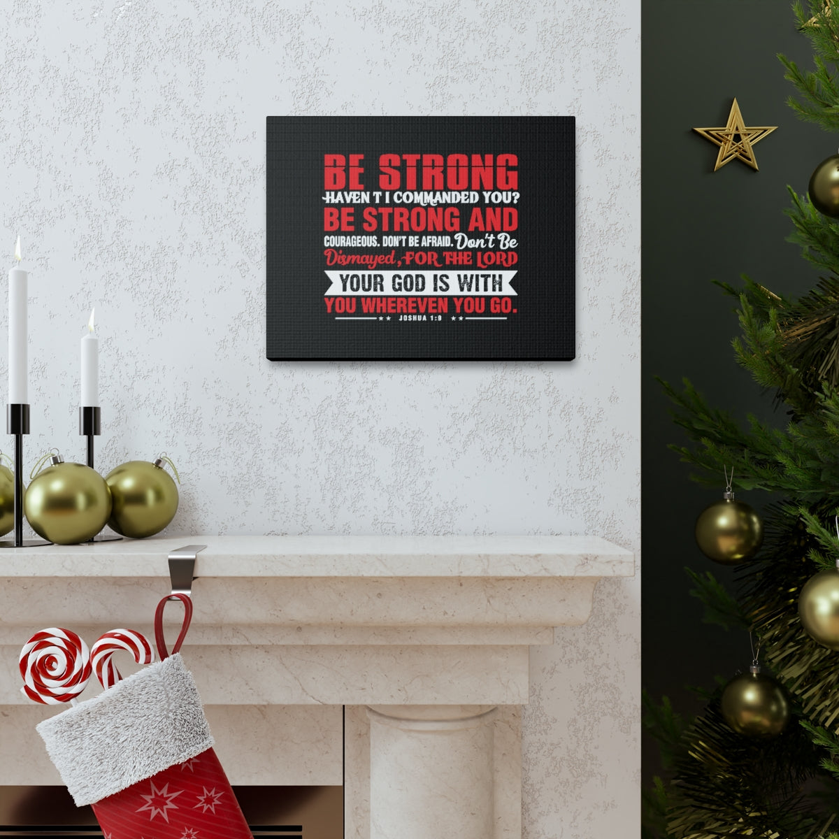Be Strong Red Joshua 1:9 Christian Wall Art Bible Verse Print Ready to Hang Unframed-Express Your Love Gifts