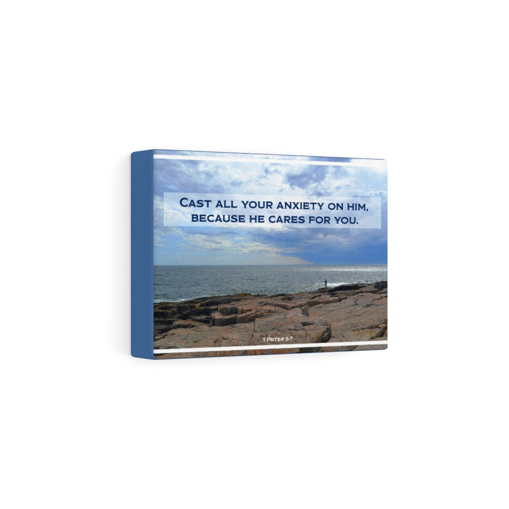 Because He Cares For You 1 Peter 5:7 Bible Verse Canvas Christian Wall Art Ready to Hang Unframed-Express Your Love Gifts