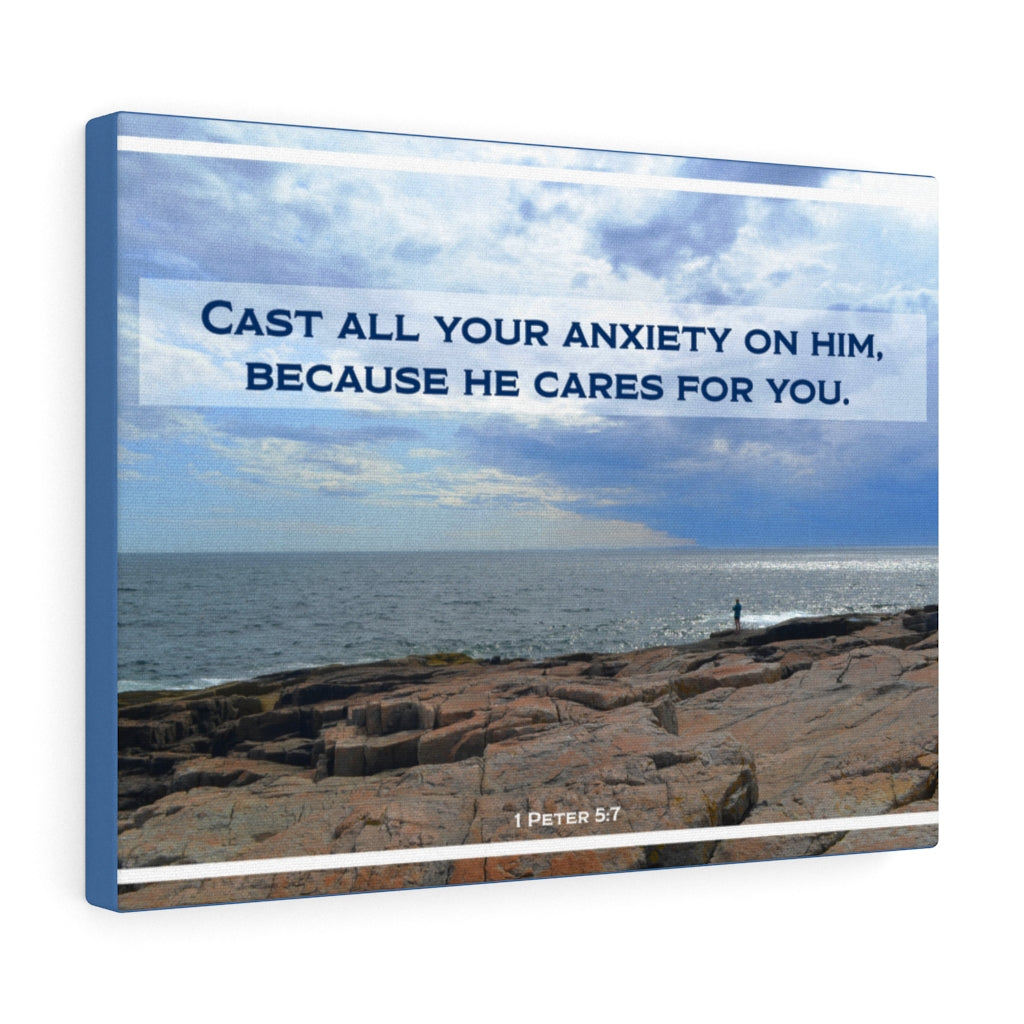 Because He Cares For You 1 Peter 5:7 Bible Verse Canvas Christian Wall Art Ready to Hang Unframed-Express Your Love Gifts