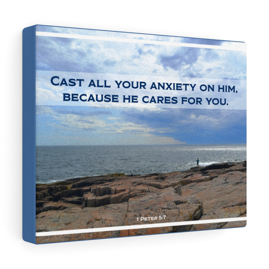Because He Cares For You 1 Peter 5:7 Bible Verse Canvas Christian Wall Art Ready to Hang Unframed-Express Your Love Gifts