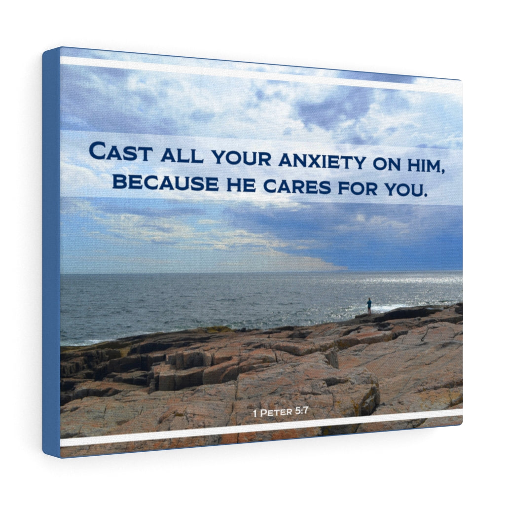 Because He Cares For You 1 Peter 5:7 Bible Verse Canvas Christian Wall Art Ready to Hang Unframed-Express Your Love Gifts