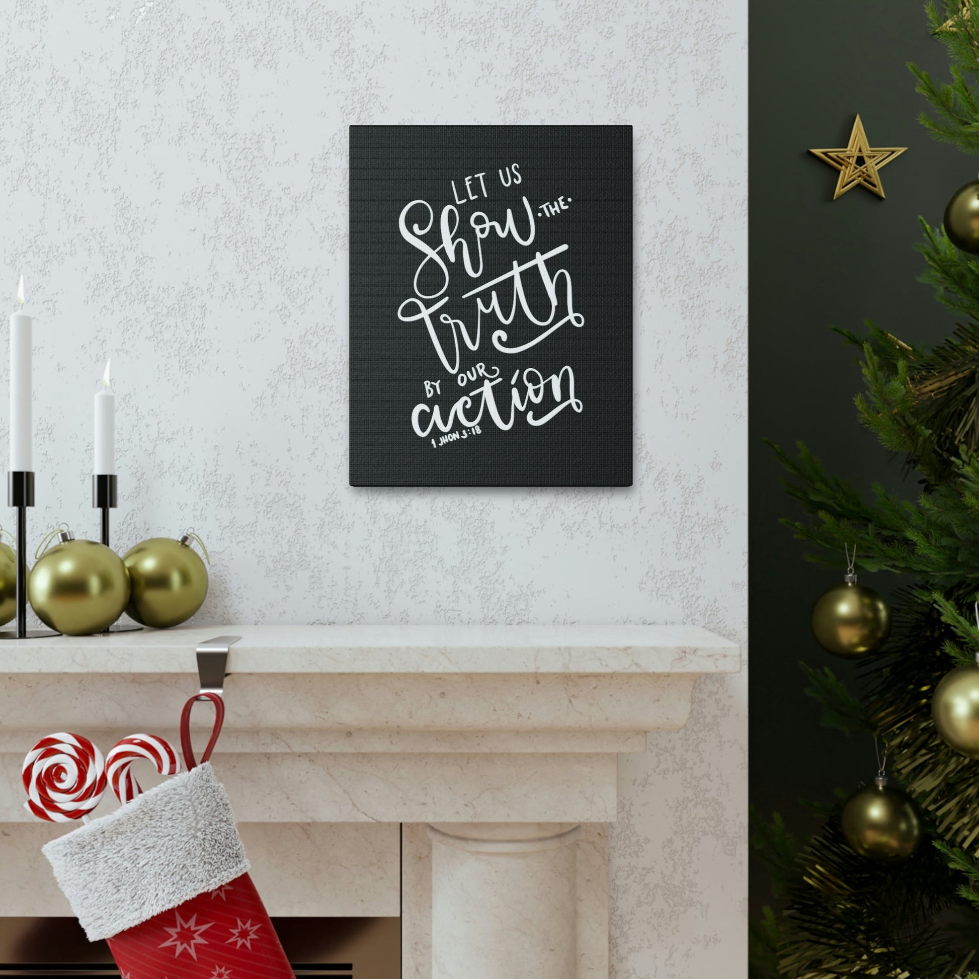 Scripture Walls By Our Action 1 John 3:18 Bible Verse Canvas Christian Wall Art Ready to Hang Unframed-Express Your Love Gifts