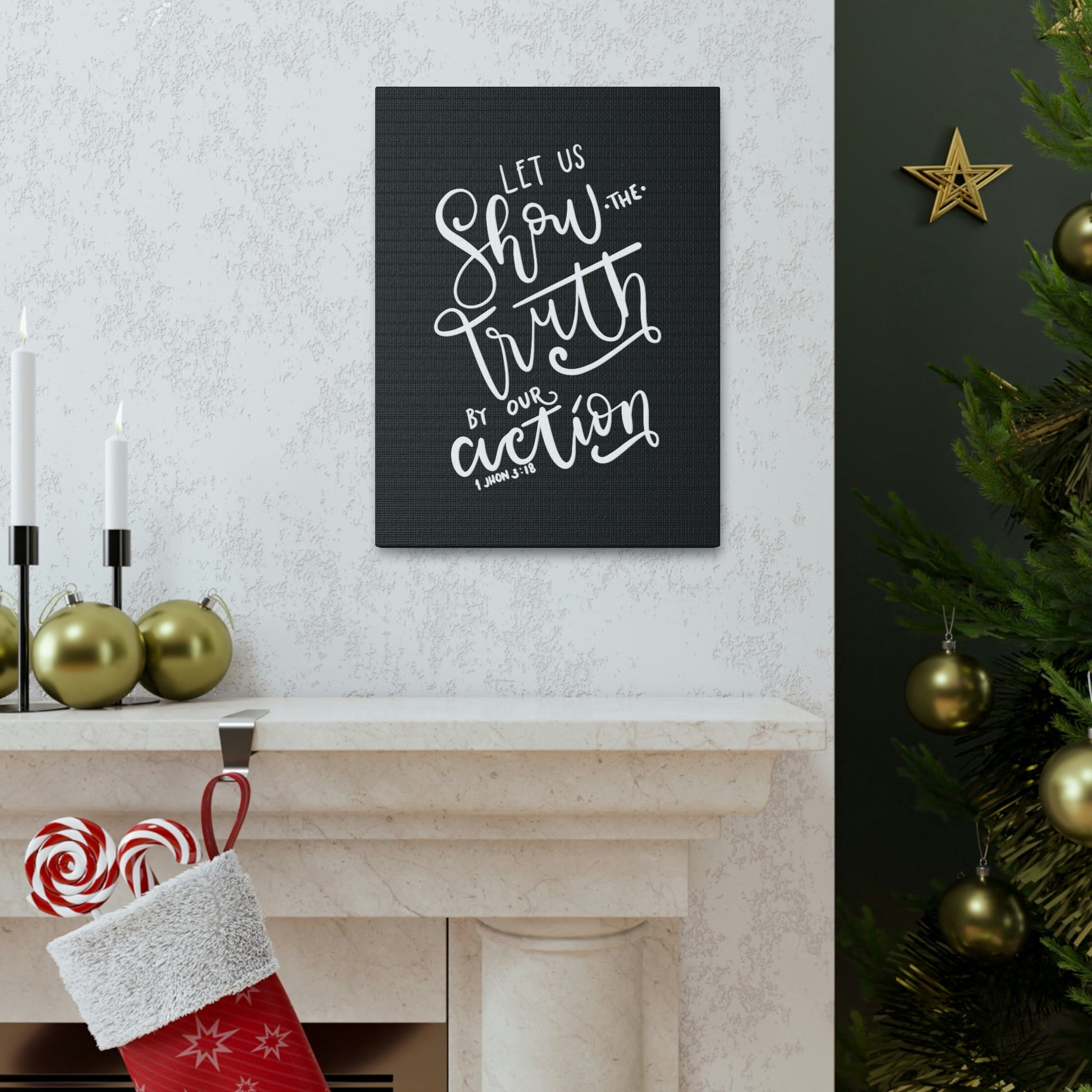 Scripture Walls By Our Action 1 John 3:18 Bible Verse Canvas Christian Wall Art Ready to Hang Unframed-Express Your Love Gifts