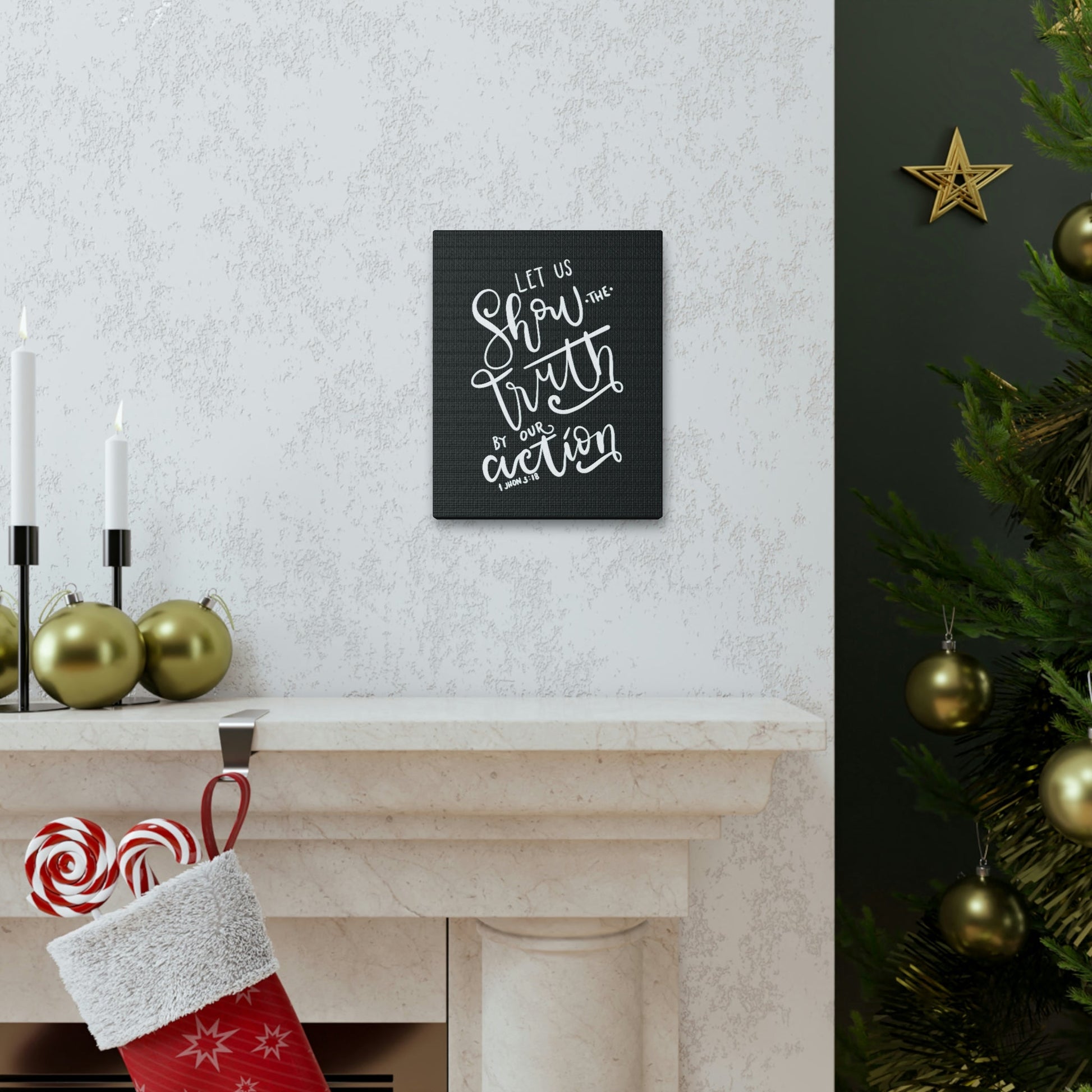 Scripture Walls By Our Action 1 John 3:18 Bible Verse Canvas Christian Wall Art Ready to Hang Unframed-Express Your Love Gifts