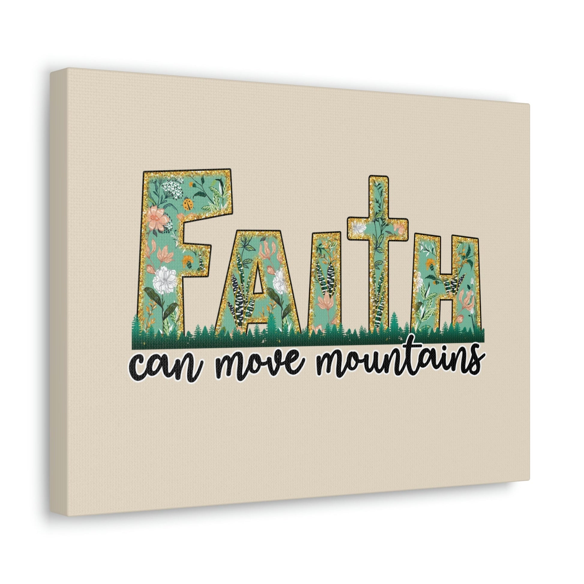 Scripture Walls Can Move Mountains Matthew 17:20 Floral Pastel Bible Verse Canvas Christian Wall Art Ready to Hang Unframed-Express Your Love Gifts