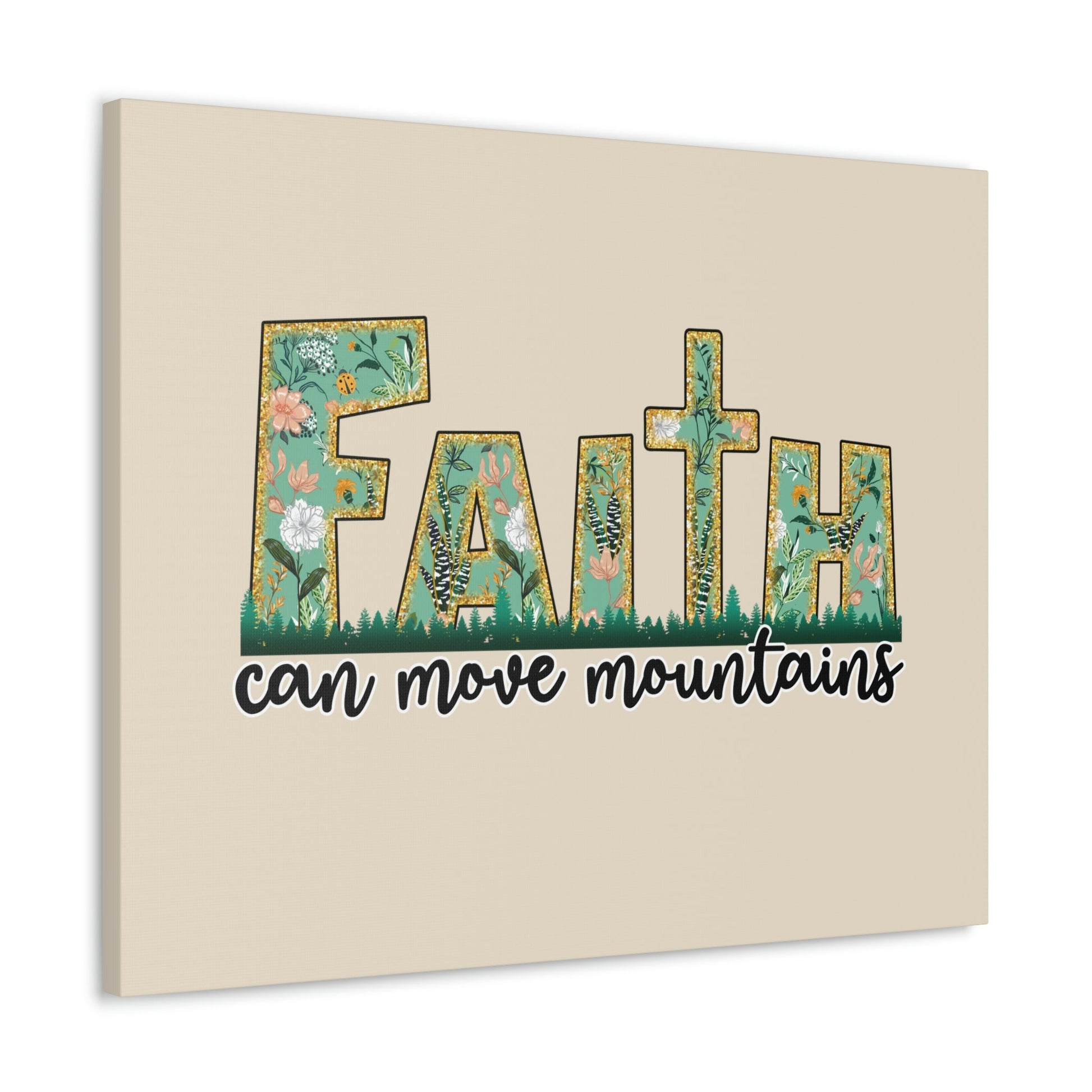Scripture Walls Can Move Mountains Matthew 17:20 Floral Pastel Bible Verse Canvas Christian Wall Art Ready to Hang Unframed-Express Your Love Gifts