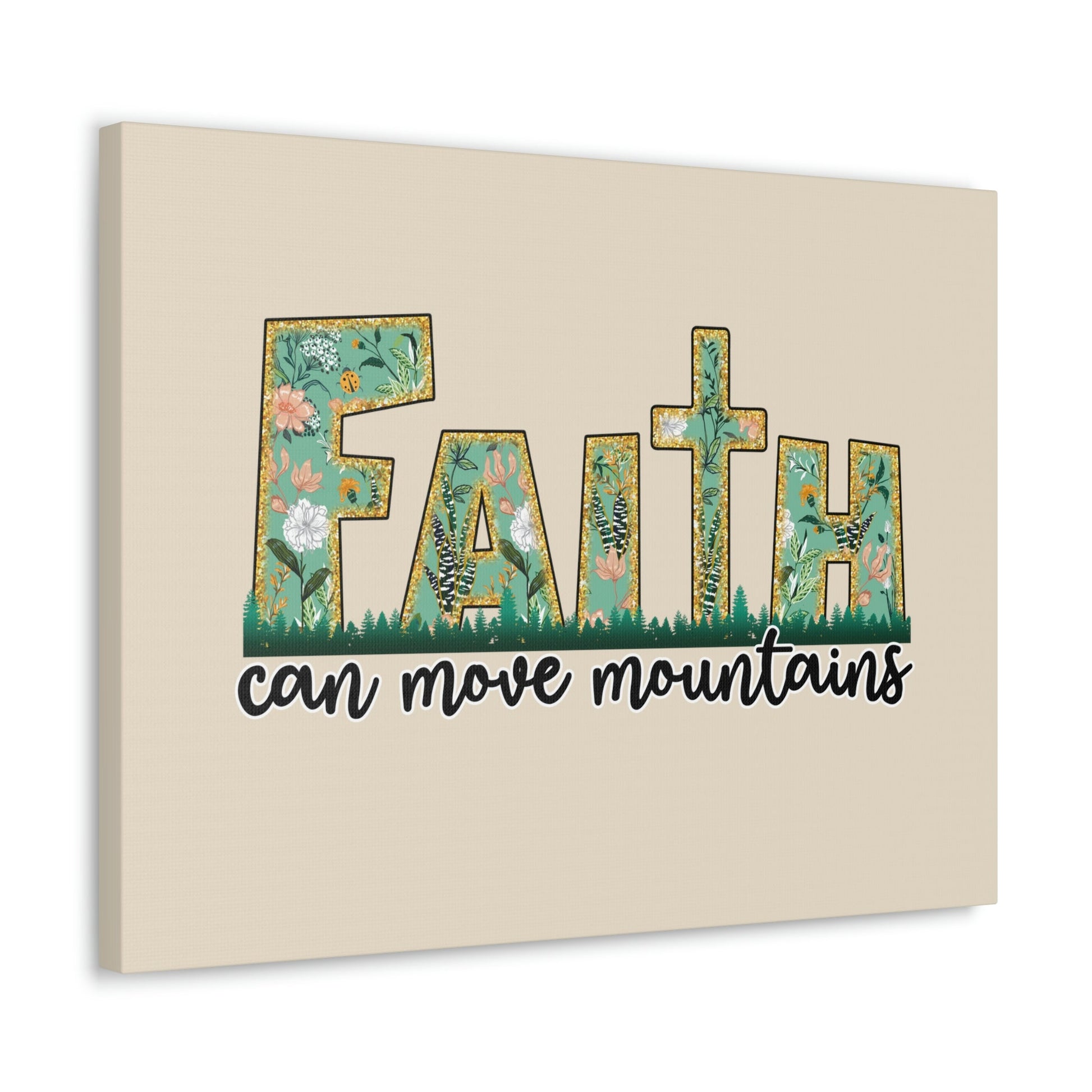 Scripture Walls Can Move Mountains Matthew 17:20 Floral Pastel Bible Verse Canvas Christian Wall Art Ready to Hang Unframed-Express Your Love Gifts