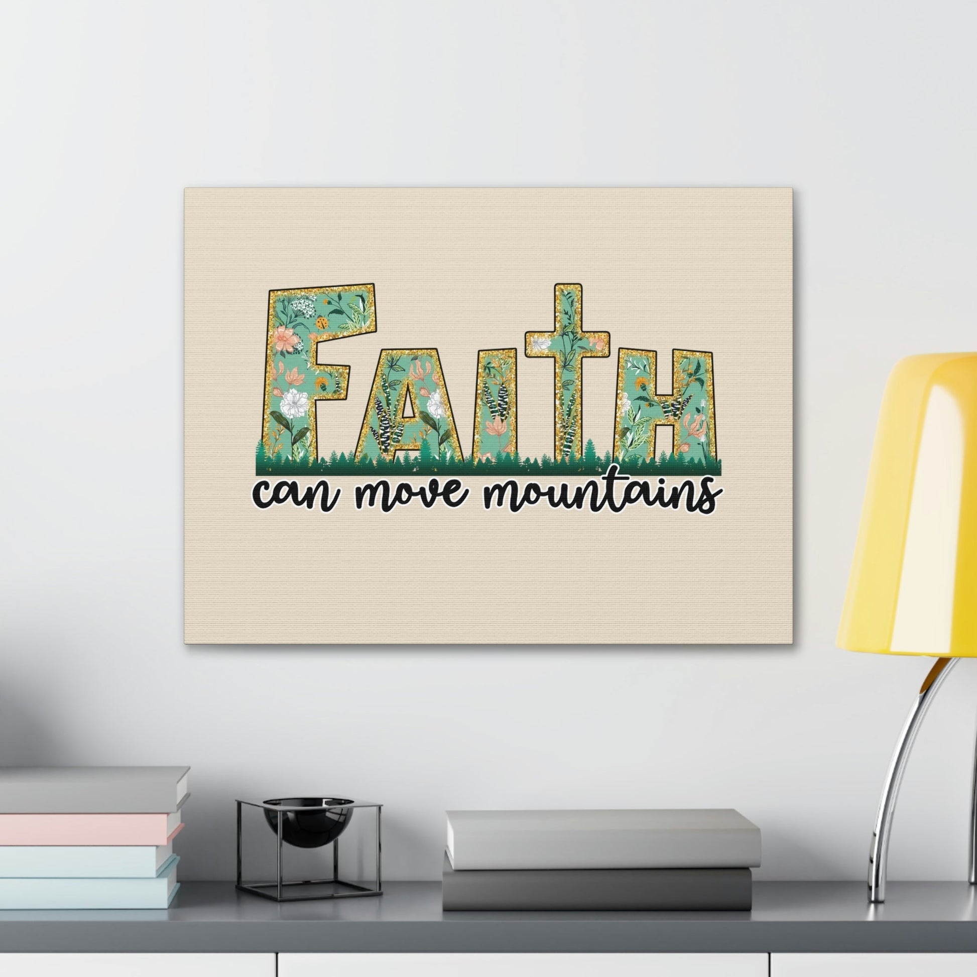 Scripture Walls Can Move Mountains Matthew 17:20 Floral Pastel Bible Verse Canvas Christian Wall Art Ready to Hang Unframed-Express Your Love Gifts