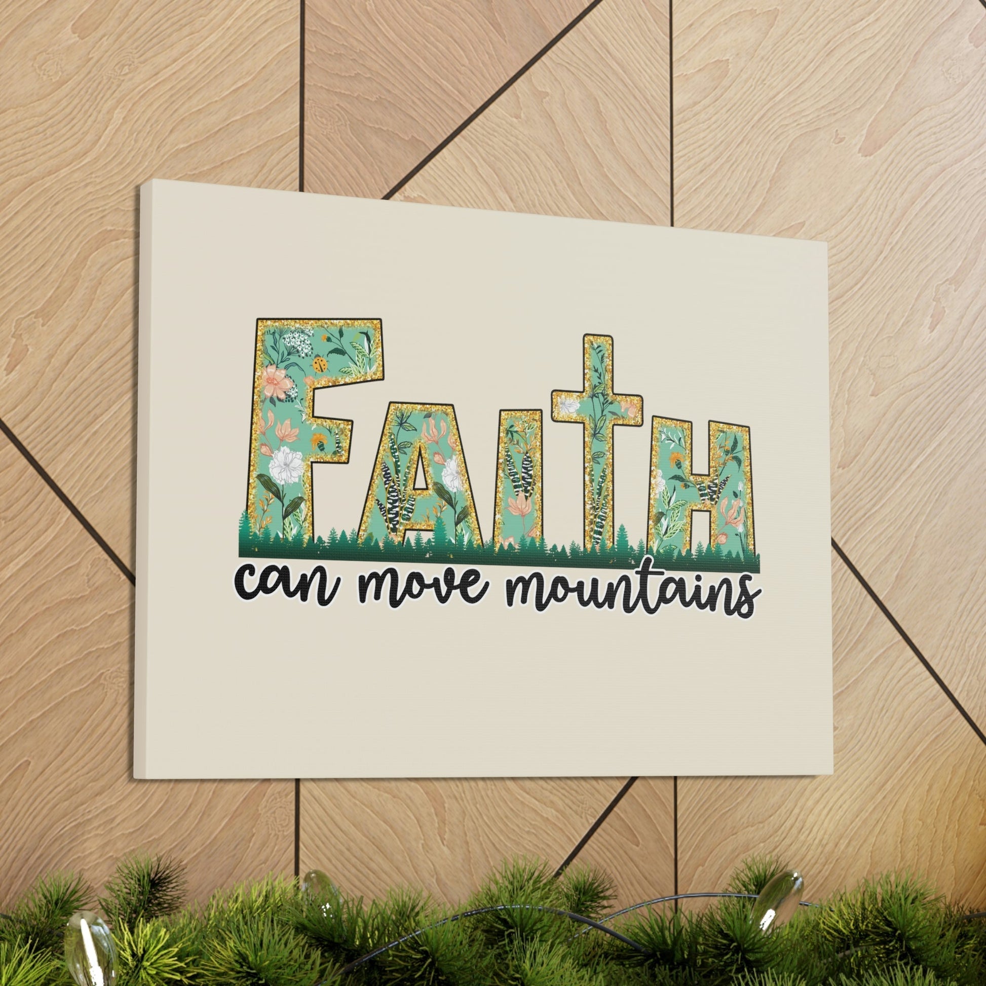 Scripture Walls Can Move Mountains Matthew 17:20 Floral Pastel Bible Verse Canvas Christian Wall Art Ready to Hang Unframed-Express Your Love Gifts