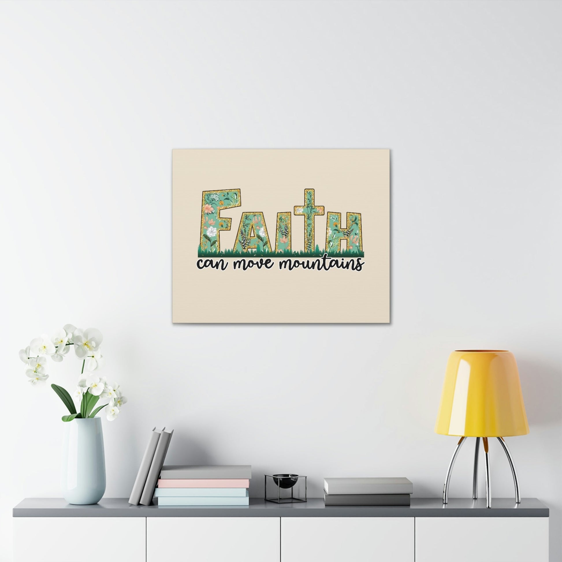 Scripture Walls Can Move Mountains Matthew 17:20 Floral Pastel Bible Verse Canvas Christian Wall Art Ready to Hang Unframed-Express Your Love Gifts