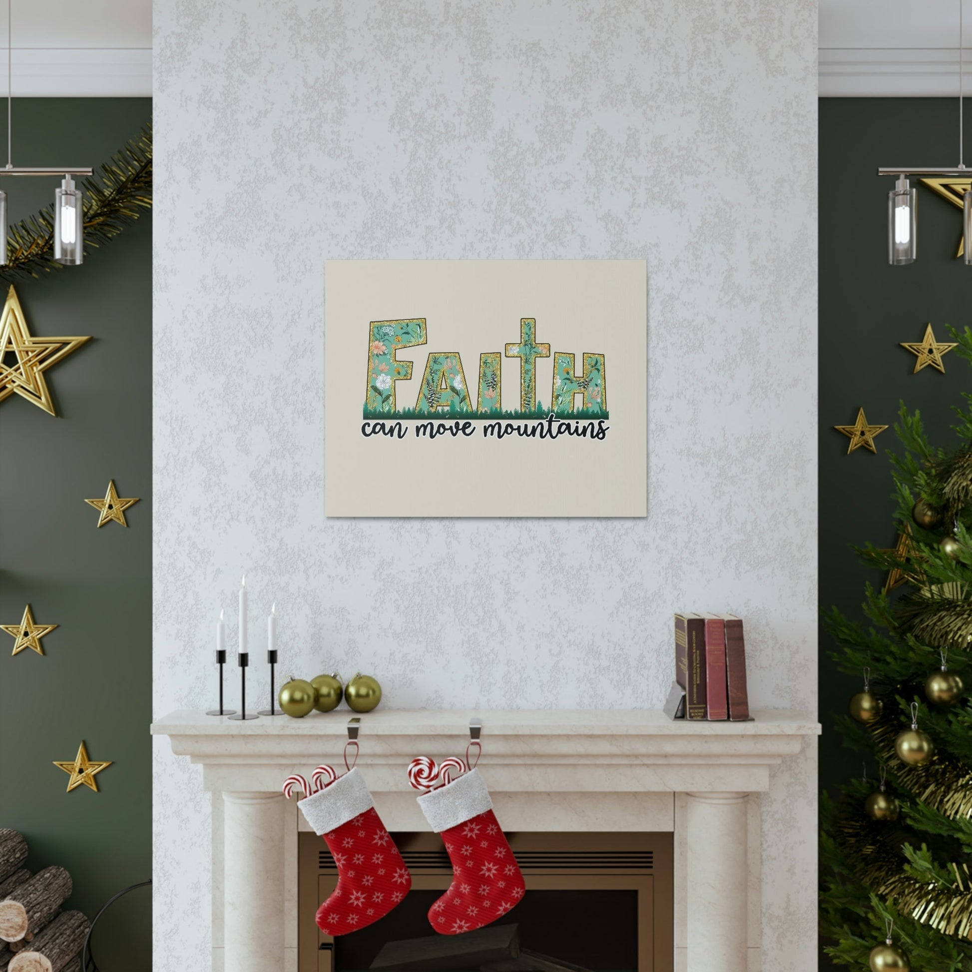Scripture Walls Can Move Mountains Matthew 17:20 Floral Pastel Bible Verse Canvas Christian Wall Art Ready to Hang Unframed-Express Your Love Gifts