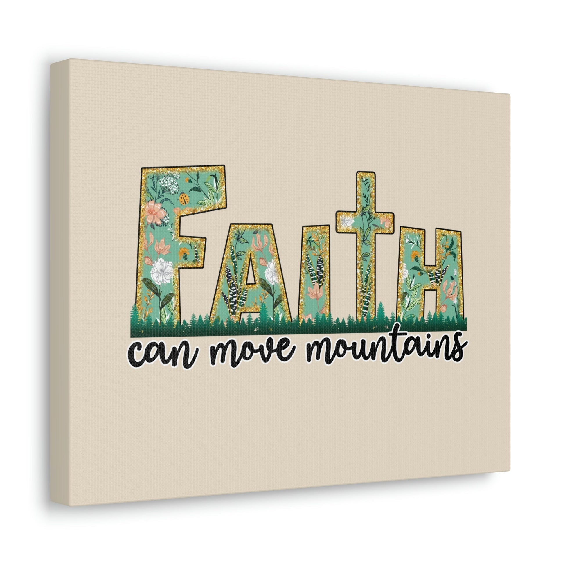 Scripture Walls Can Move Mountains Matthew 17:20 Floral Pastel Bible Verse Canvas Christian Wall Art Ready to Hang Unframed-Express Your Love Gifts