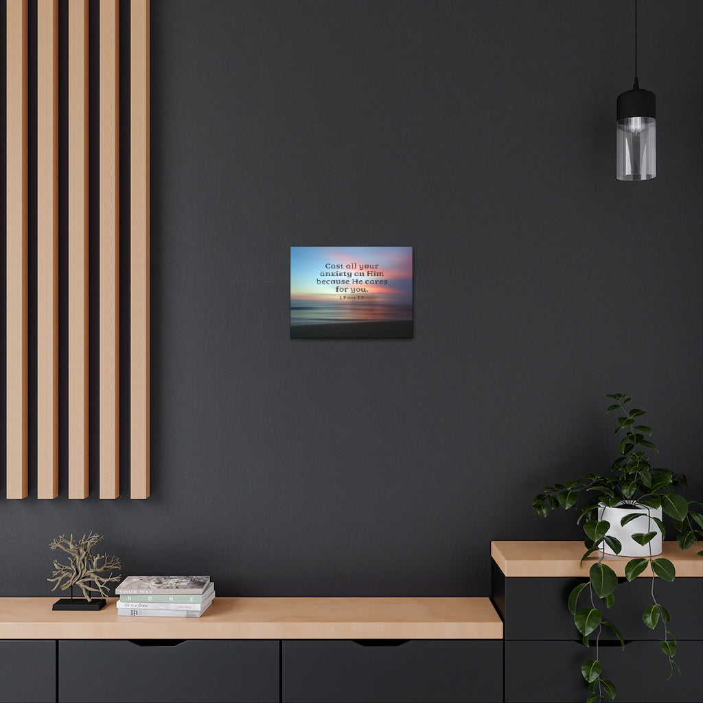 Cast All Your Anxiety On Him 1 Peter 5:7 Bible Verse Canvas Christian Wall Art Ready to Hang Unframed-Express Your Love Gifts
