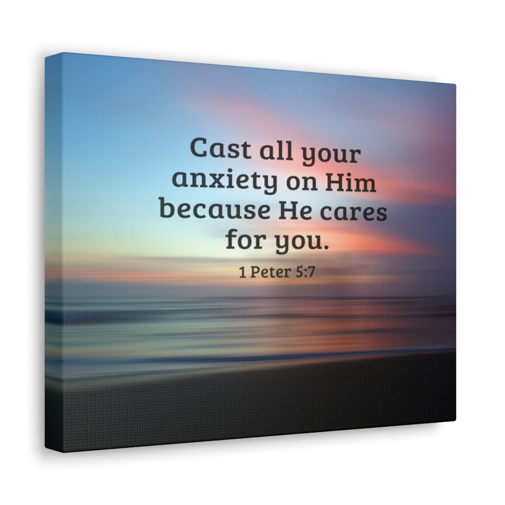 Cast All Your Anxiety On Him 1 Peter 5:7 Bible Verse Canvas Christian Wall Art Ready to Hang Unframed-Express Your Love Gifts