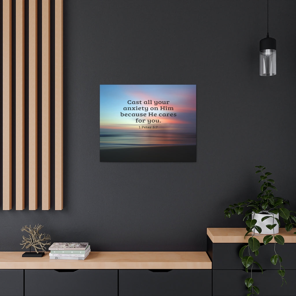 Cast All Your Anxiety On Him 1 Peter 5:7 Bible Verse Canvas Christian Wall Art Ready to Hang Unframed-Express Your Love Gifts