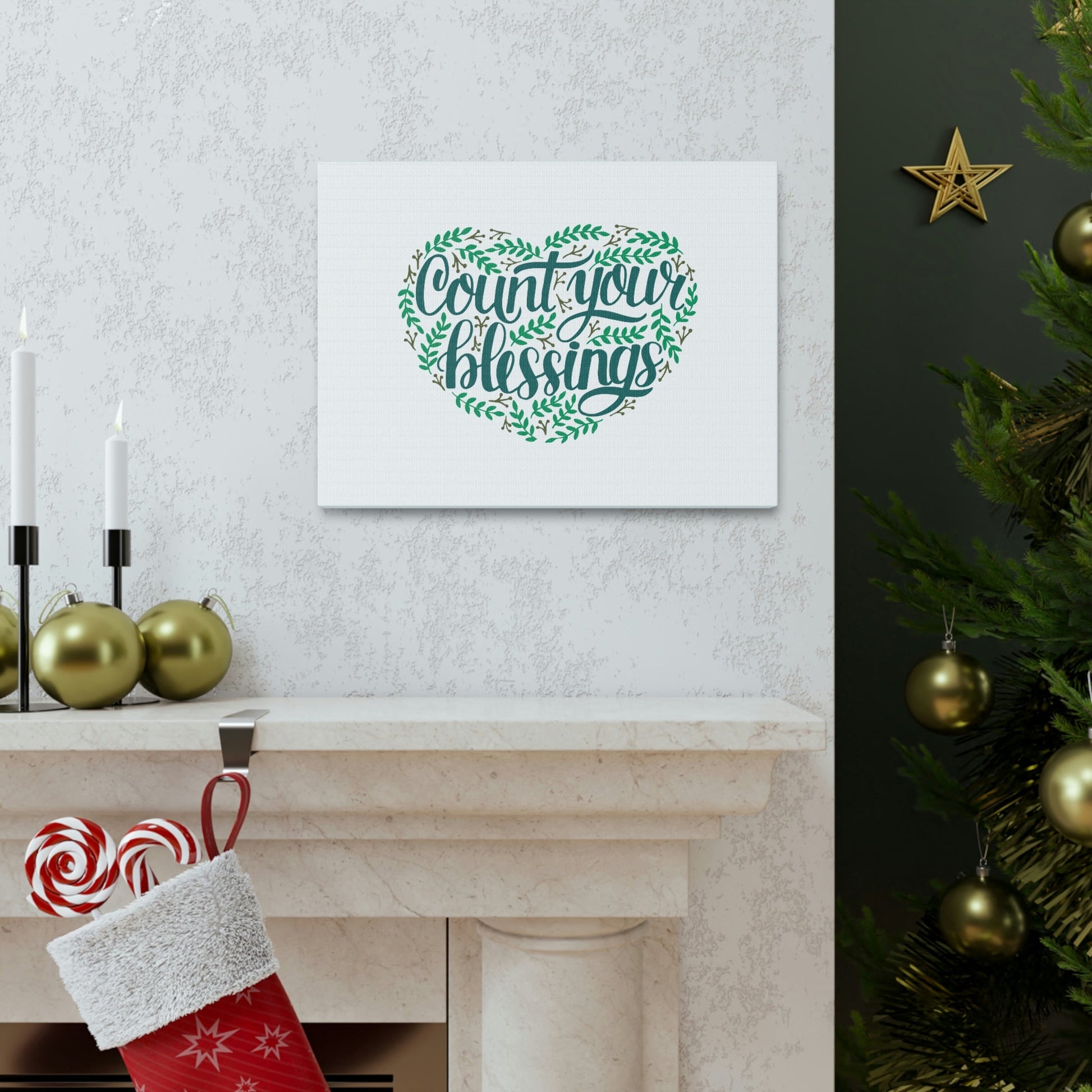 Count Your Blessings Philippians 4:8 Green Heart Christian Wall Art Bible Verse Print Ready to Hang Unframed-Express Your Love Gifts