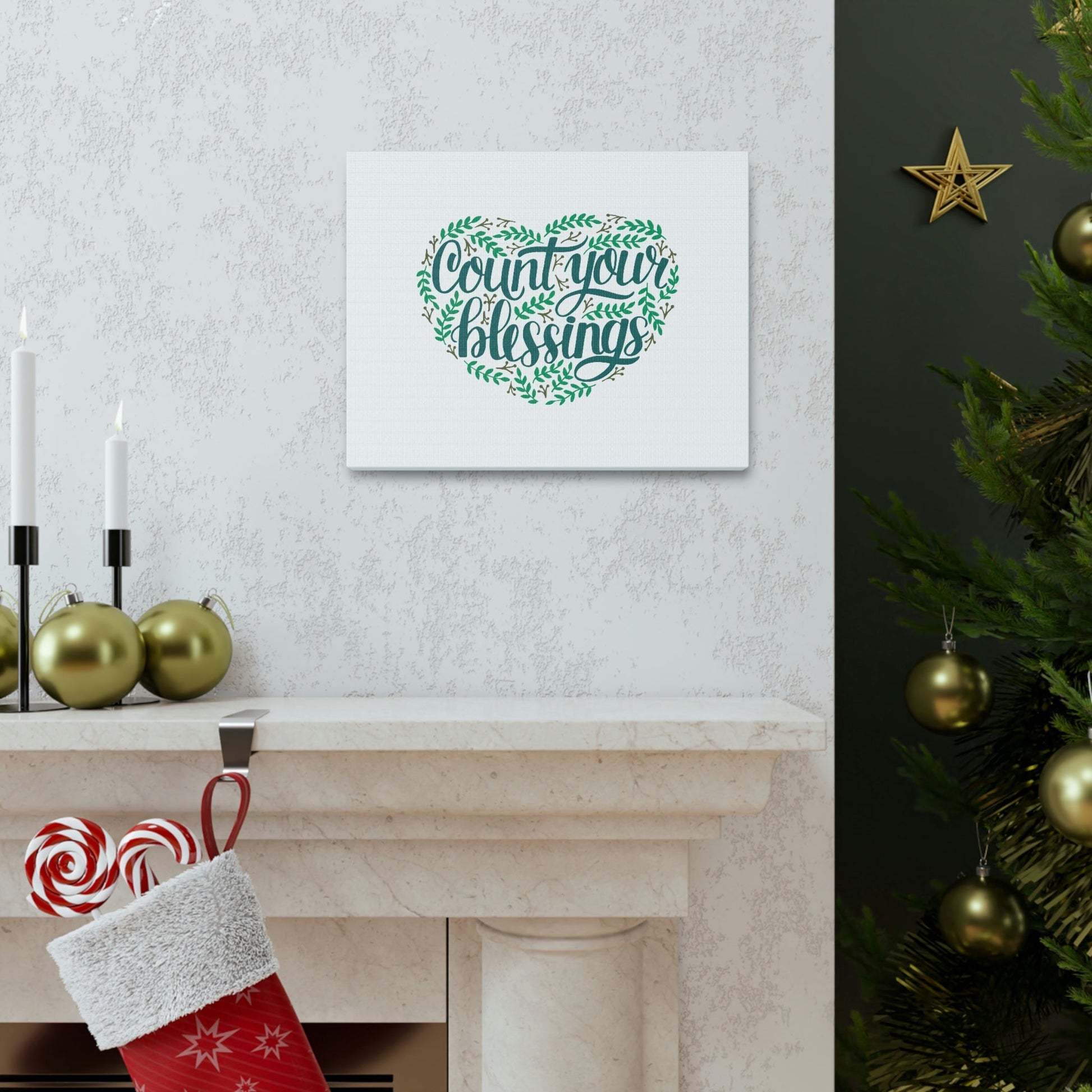 Count Your Blessings Philippians 4:8 Green Heart Christian Wall Art Bible Verse Print Ready to Hang Unframed-Express Your Love Gifts