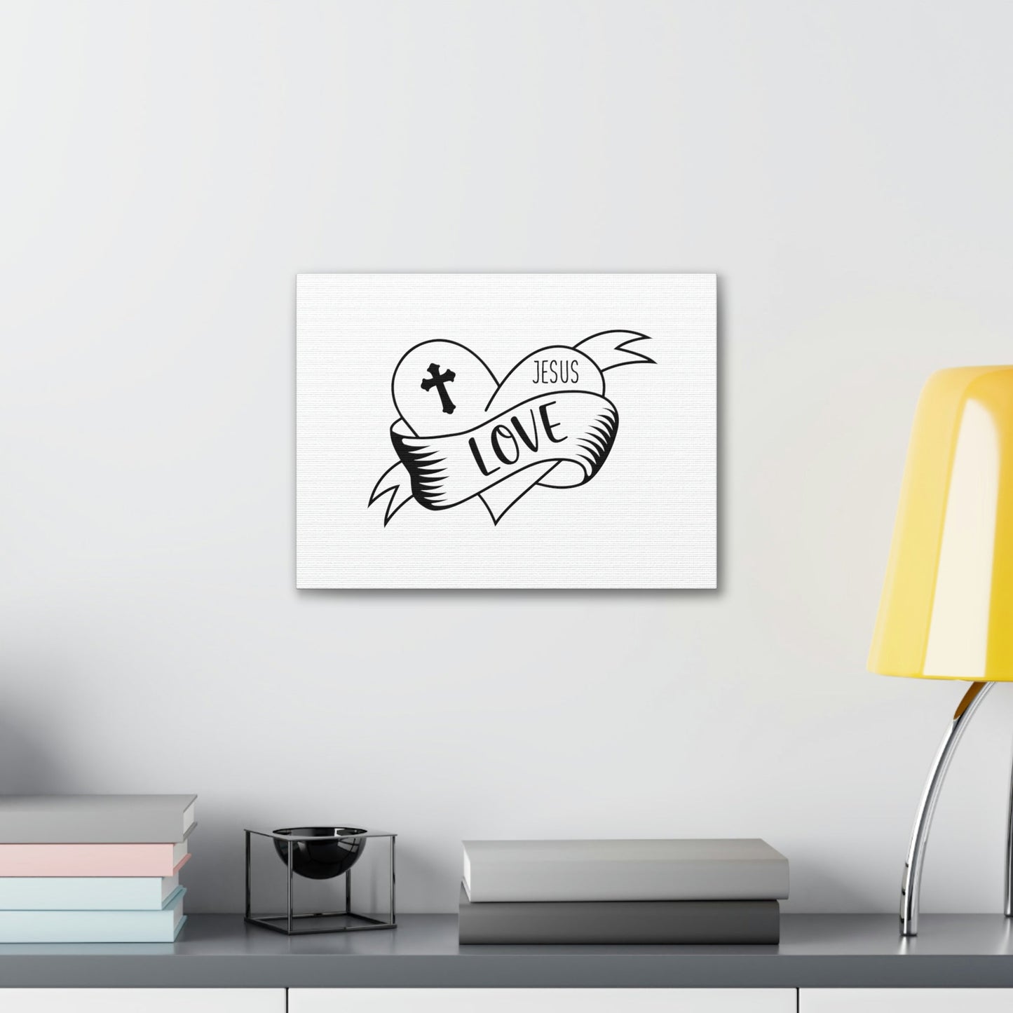Cross Love Jesus Romans 5:8 Heart Christian Wall Art Bible Verse Print Ready to Hang Unframed-Express Your Love Gifts