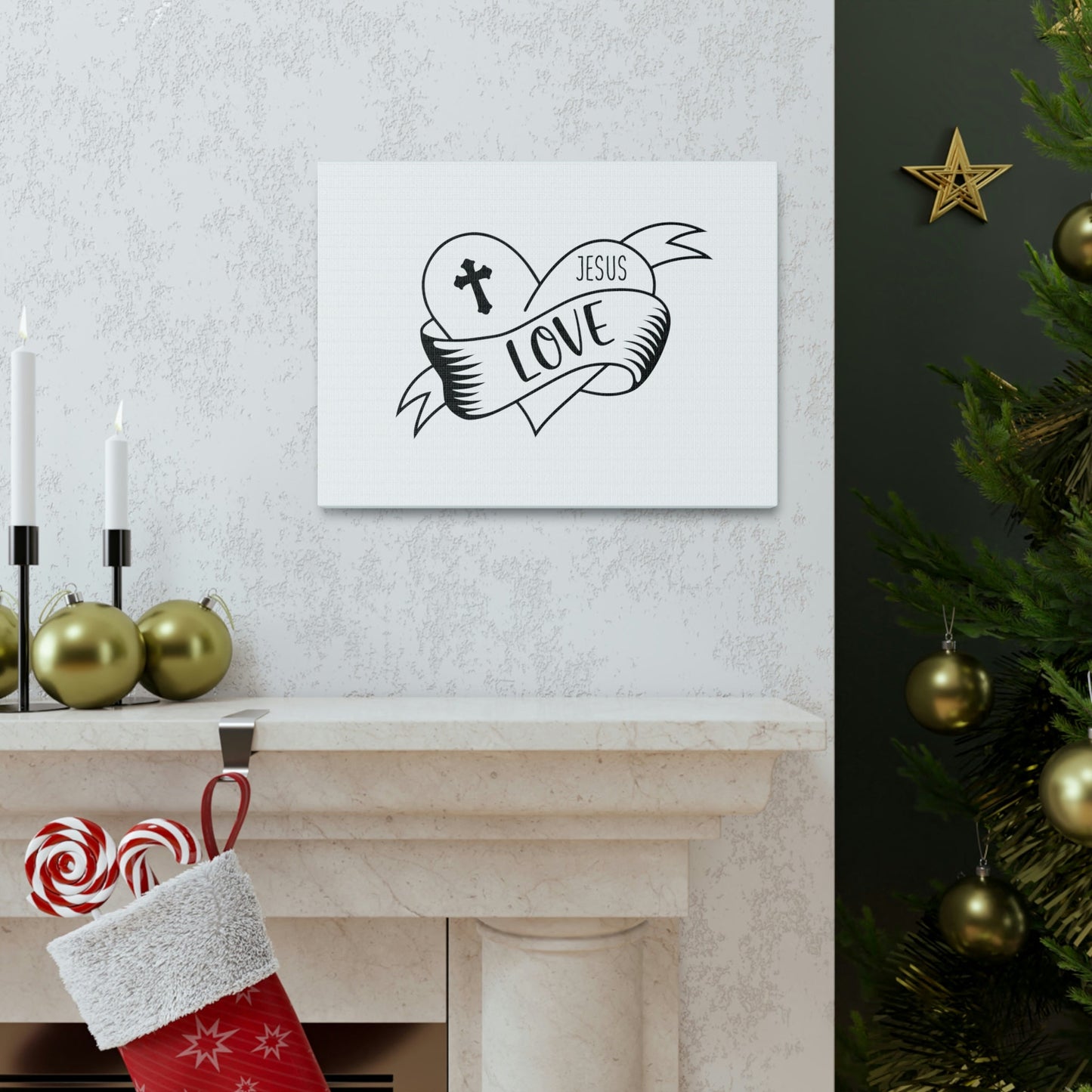 Cross Love Jesus Romans 5:8 Heart Christian Wall Art Bible Verse Print Ready to Hang Unframed-Express Your Love Gifts