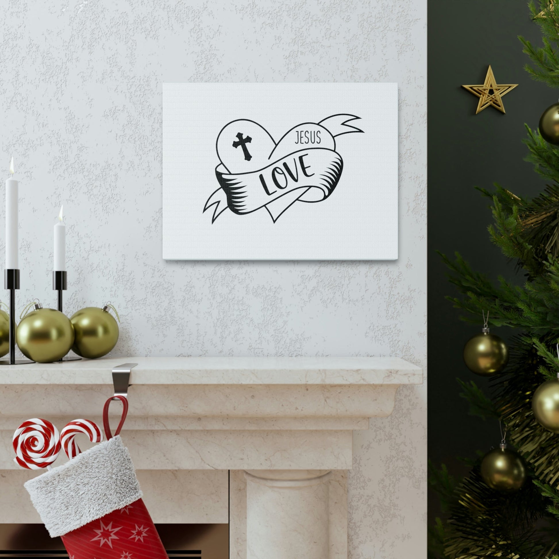 Cross Love Jesus Romans 5:8 Heart Christian Wall Art Bible Verse Print Ready to Hang Unframed-Express Your Love Gifts
