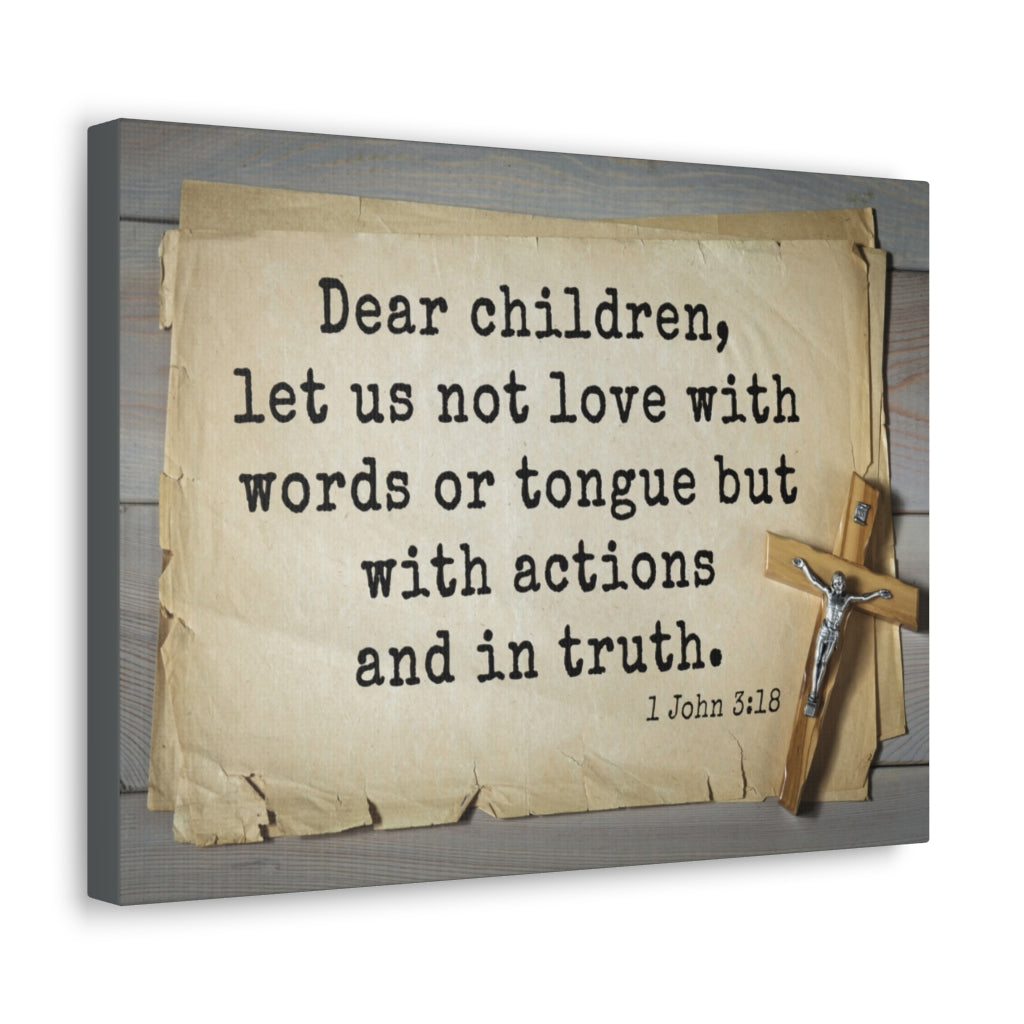 Dear Children 1 John 3:18 Bible Verse Canvas Christian Wall Art Ready to Hang Unframed-Express Your Love Gifts