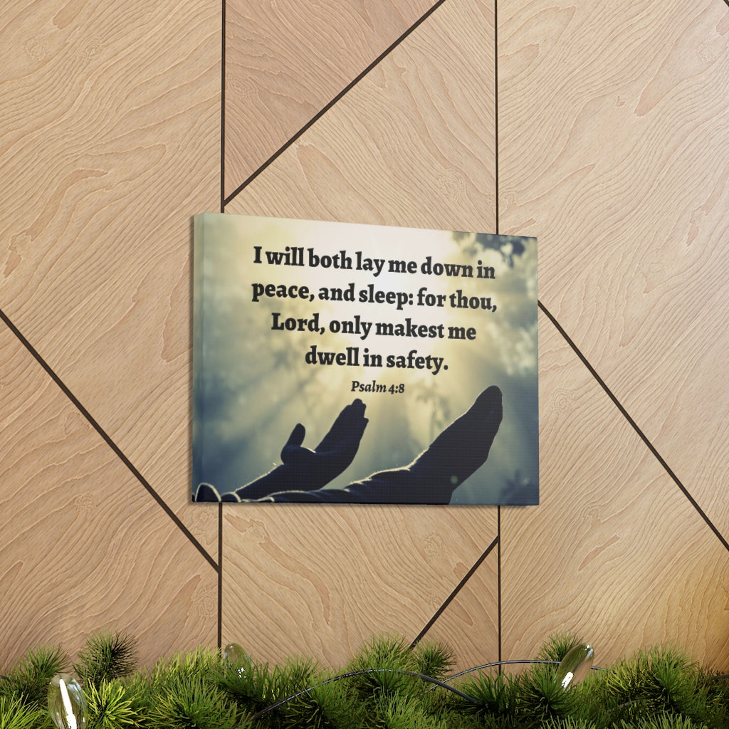 Scripture Walls Dwell In Safety Psalm 4:8 Bible Verse Canvas Christian Wall Art Ready to Hang Unframed-Express Your Love Gifts