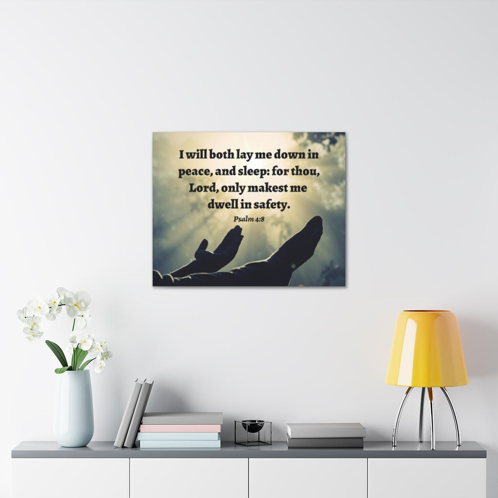 Scripture Walls Dwell In Safety Psalm 4:8 Bible Verse Canvas Christian Wall Art Ready to Hang Unframed-Express Your Love Gifts