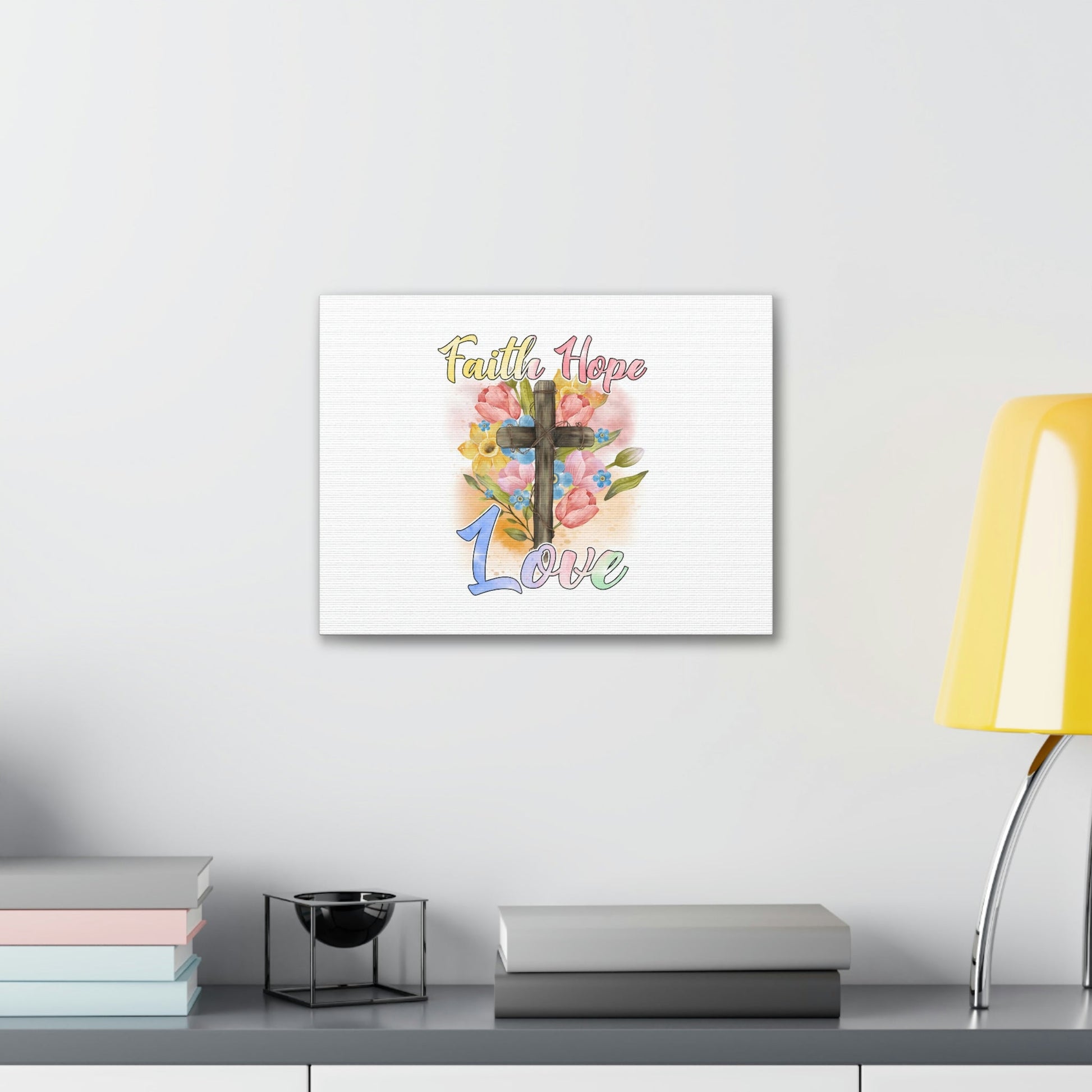 Faith, Hope, Love 1 Corinthians 13:13 Cross Flowers Christian Wall Art Bible Verse Print Ready to Hang Unframed-Express Your Love Gifts